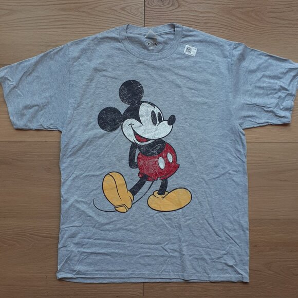 Classic Mickey Mouse Distressed Disney - New Large Heather Grey T-Shirt - Picture 6 of 6
